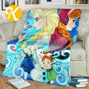 Vintage Disney Princess Frozen Elsa And Anna Side By Side Artwork Throw Blanket