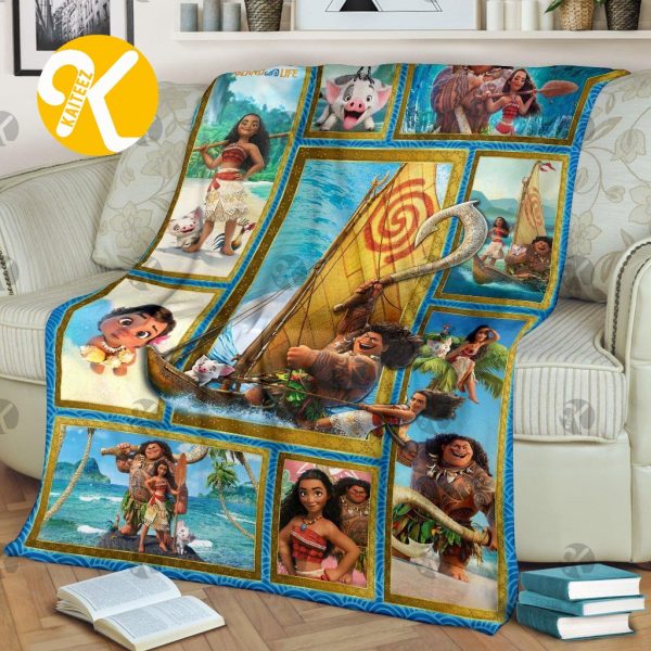 Vintage Disney Princess Maui And Moana Cartoon Scenes Throw Blanket