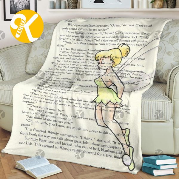 Vintage Disney Princess Tinker Bell In Book Page Background Throw Blanket