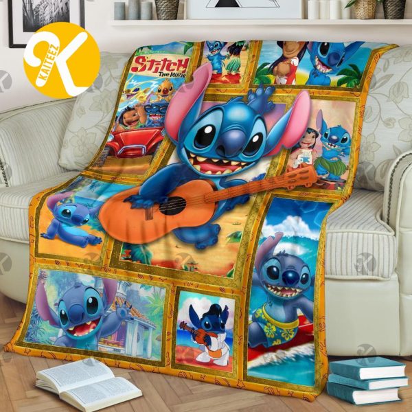 Vintage Disney Stitch Playing Guitar Throw Blanket