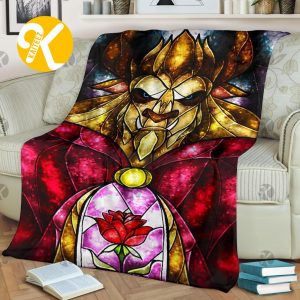 Vintage Disney The Beast In Beauty And The Beast Glass Artwork Throw Blanket