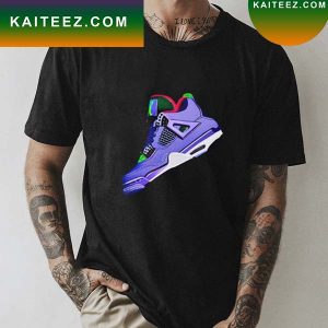 Air Jordan Shose Purple And Neon Green T-Shirt