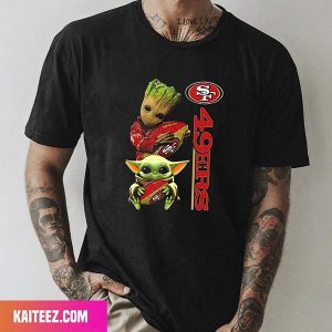 Baby Yoda x Baby Groot San Francisco 49ers Style T-Shirt