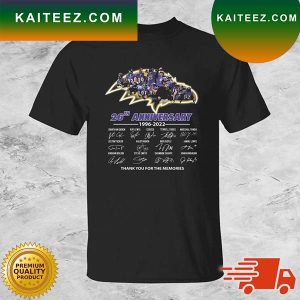 Baltimore Ravens 26th Anniversary 1996-2022 Thank You For The Memories Signatures T-shirt