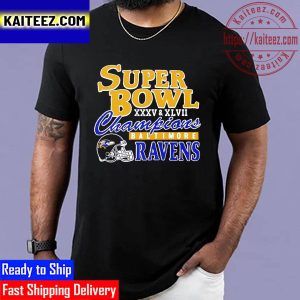 Baltimore Ravens Super Bowl XXXV and XLVII Champions Vintage T-Shirt