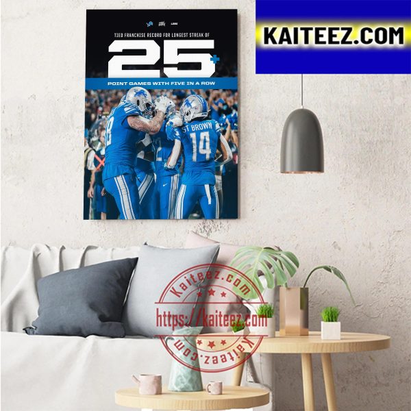 Detroit Lions Longest Streak Of 25+ Point Games Art Decor Poster Canvas