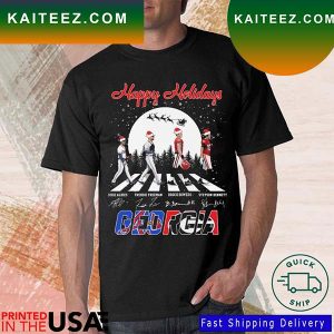 Georgia Sports Teams Abbey Road Happy Holidays Christmas Signatures T-Shirt