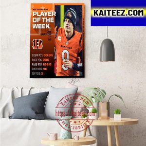 Joey Burrow AFC Offensive Player Of The Week Cincinnati Bengals NFL Art Decor Poster Canvas