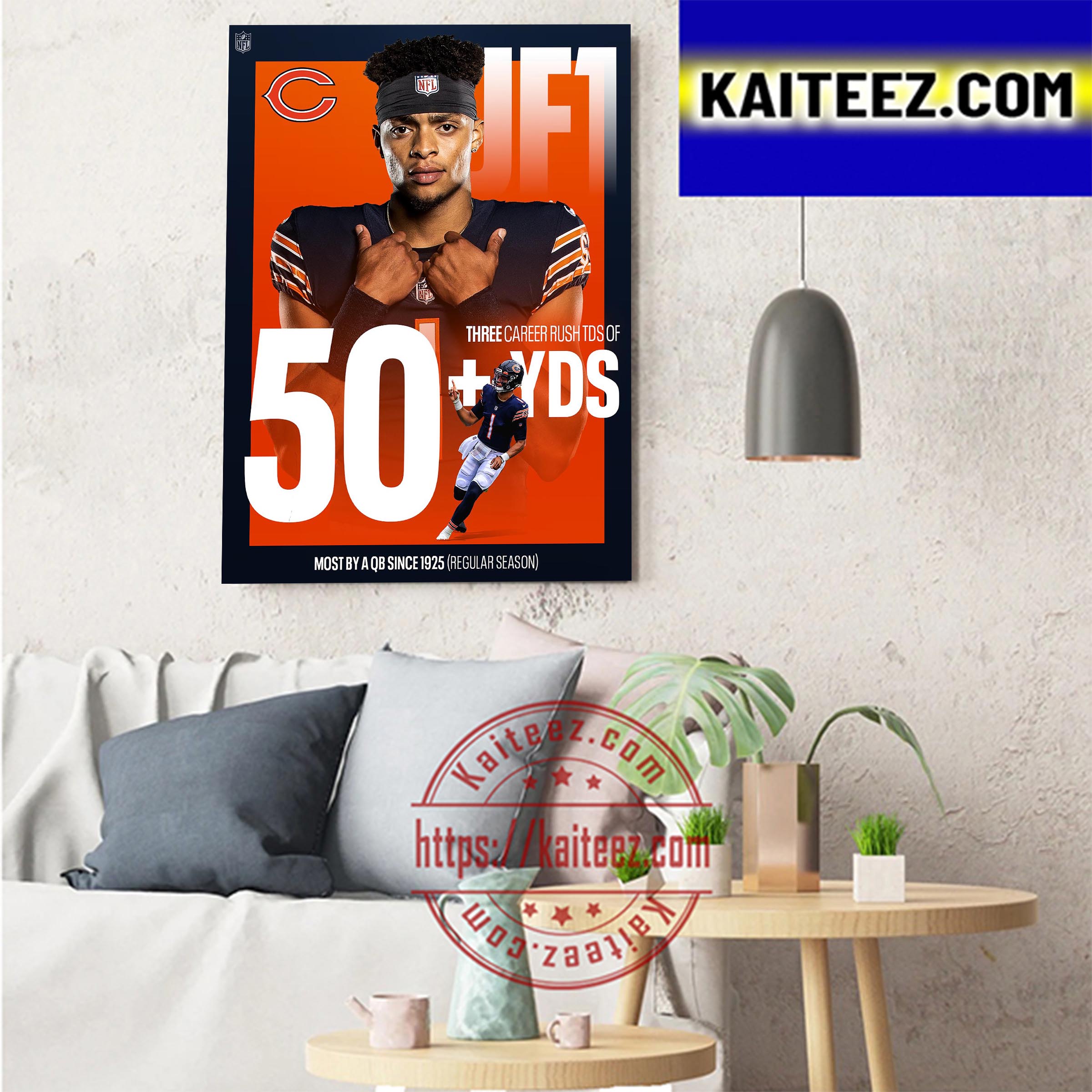 Justin Fields Most By A QB Since 1925 With Chicago Bears NFL Art Decor  Poster Canvas - Kaiteez