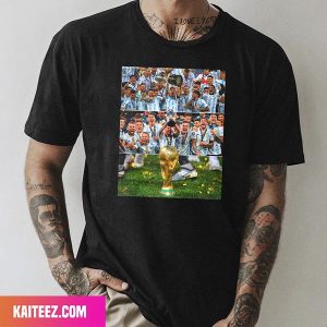 Lionel Messi Argentina Team Win His 1st FIFA World Cup 2022 Champions Fan Gifts T-Shirt
