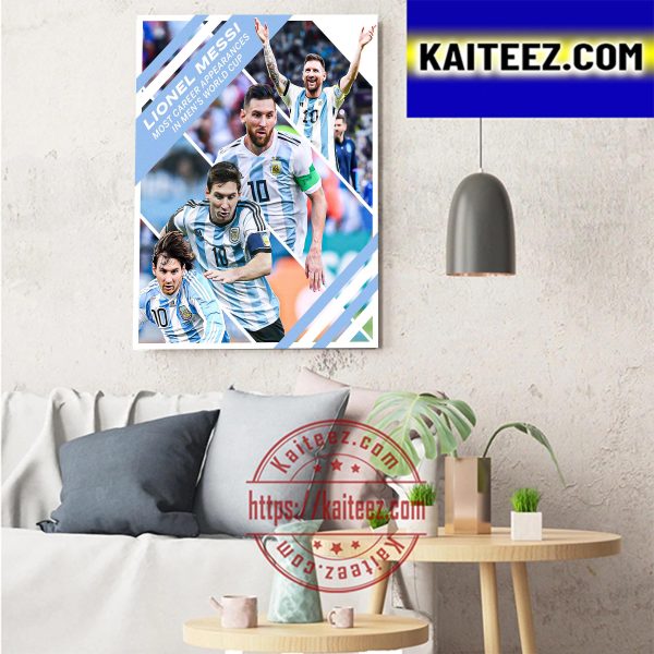 Lionel Messi Most Career Appearances In Mens World Cup Art Decor Poster Canvas