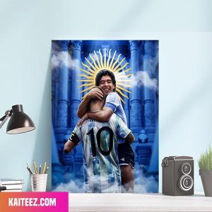 Maradona And Lionel Messi Congratulations Argentina Team To Win FIFA World Cup 2022 Canvas-Poster Home Decorations