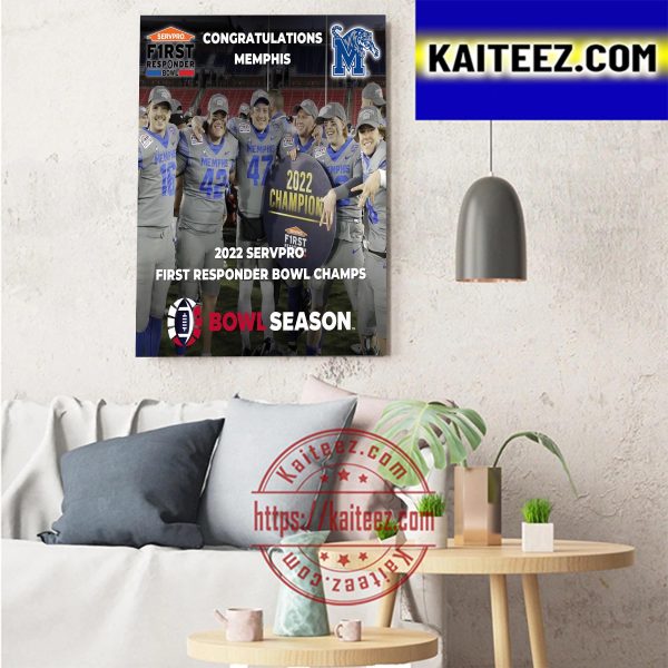 Memphis Tigers Football 2022 SERVPRO First Responder Bowl Champions Art Decor Poster Canvas