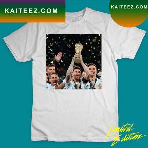 Messi and his teammates lift the gold cup T-shirt