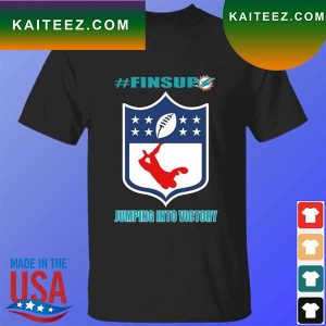 Miami Dolphins fins up jumping into victory T-shirt