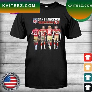NFL San Francisco 49ers Christian McCaffrey Joe Montana Jimmy Garoppolo and Jerry Rice signatures T-shirt