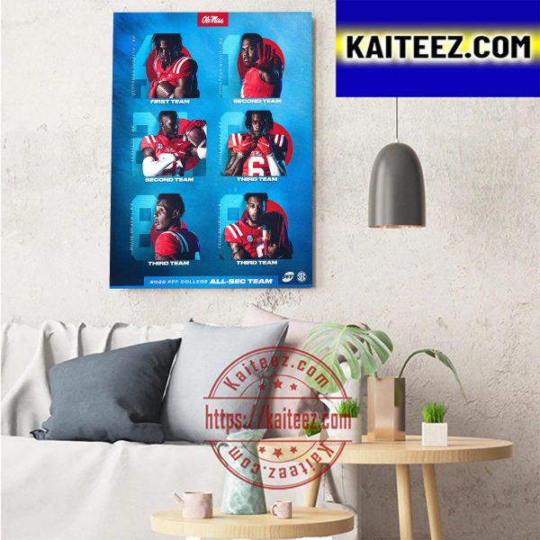 Ole Miss Football PFF All SEC Team Art Decor Poster Canvas