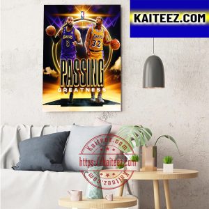 Passing Greatness Of NBA LeBron James And Earvin Magic Johnson Art Decor Poster Canvas