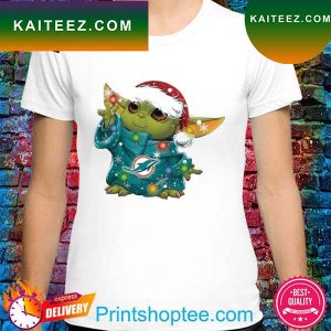Santa Baby Yoda Dolphins light Christmas 2022 T-shirt