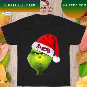 Santa grinch face Atlanta Braves logo Christmas T-shirt