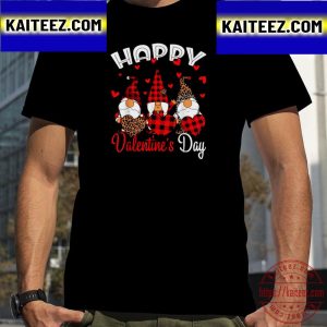 Three Gnomes Holding Leopard Heart Happy Valentine Day Vintage T-Shirt