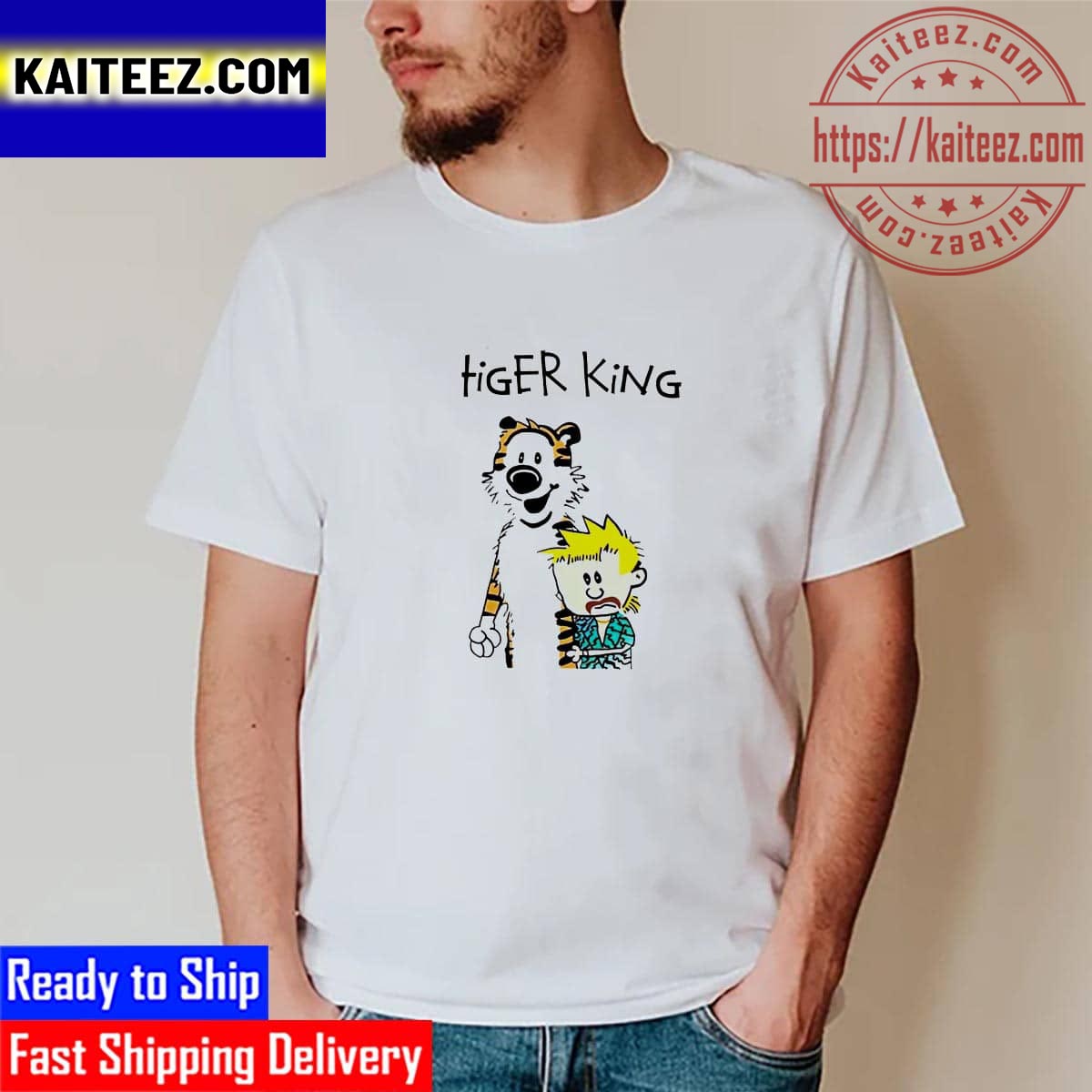 Tiger King Calvin And Hobbes Meme Funny Vintage T-Shirt - Kaiteez