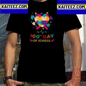 Valentines Day 100 Days of School Teacher Autism Awareness Vintage T-Shirt