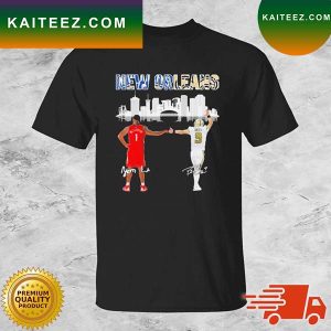 Zion Williamson and Drew Brees New Orleans city skyline signatures T-shirt