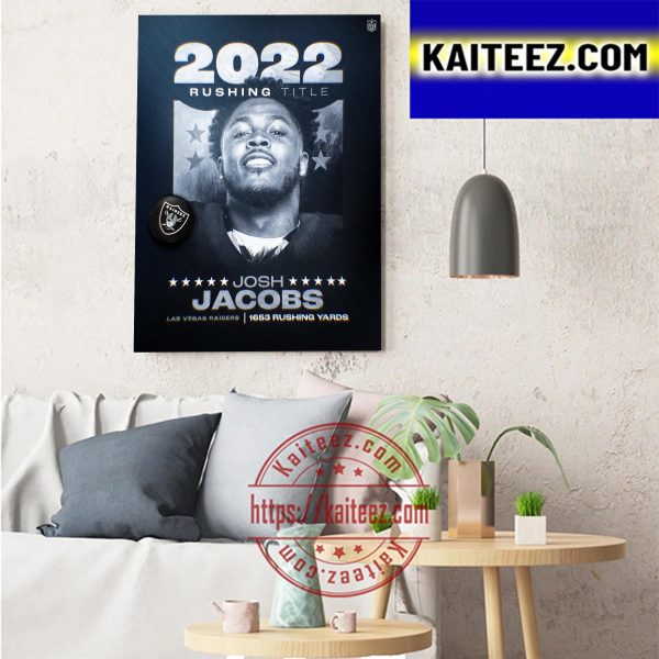 Josh Jacobs 2022 Rushing Title Las Vegas Raiders NFL Art Decor Poster Canvas