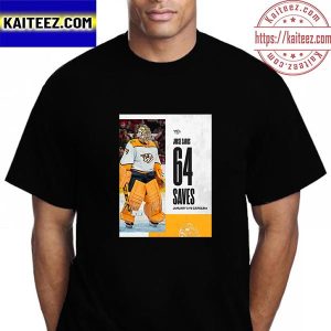 Juuse Saros 64 Saves In A NHL Game And Win With Nashville Predators Vintage T-shirt