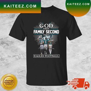 Official A. J. Brown Jalen Hurts And DeVonta Smith God First Family Second Then Eagles Football Signatures 2023 T-shirt