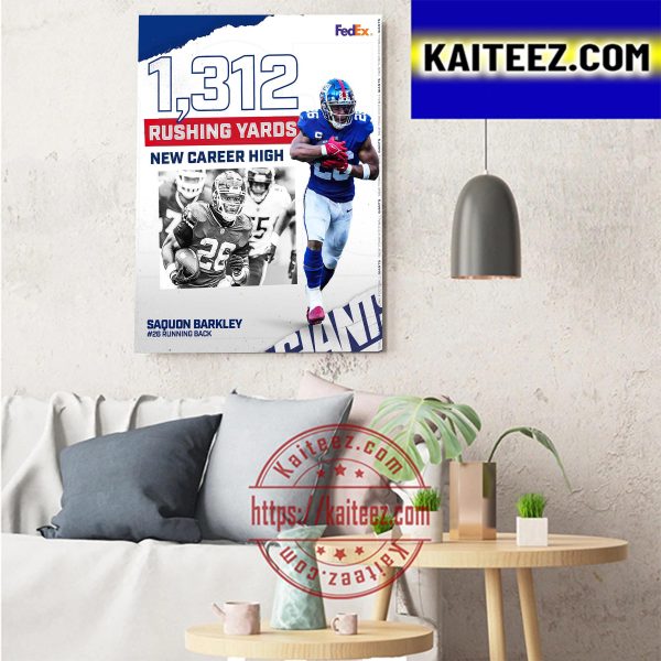 Saquon Barkley 1312 Rushing Yards New Career High Art Decor Poster Canvas