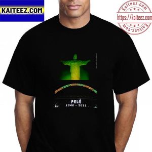 The Christ The Redeemer Statue Is Lit With The Colors Of The Brazilian Flag In Tribute To Pele Vintage T-Shirt