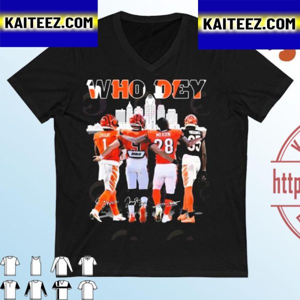 Who Dey Cincinnati Bengals Skyline Signatures Vintage T-Shirt