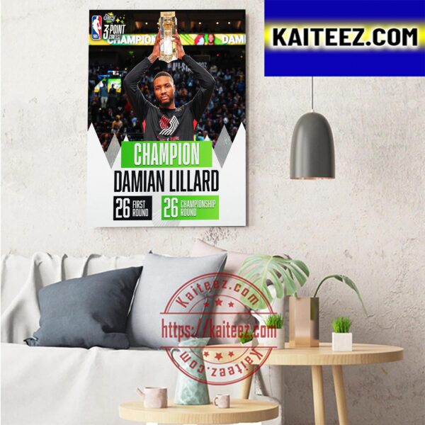 Damian Lillard Is NBA Starry 3 Point Contest Champion Art Decor Poster Canvas