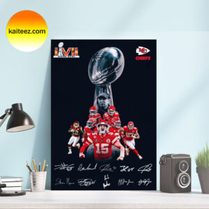 Kansas City Chiefs And Super Bowl LVII Trophy Congratulations Team To Become Champion And Team Signatures Poster Canvas
