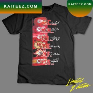 Kansas City Chiefs Mahomes Huster Kelce Pacheco Mcduffie and Jones signatures Super Bowl LVI T-shirt