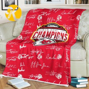 Kansas City Chiefs Super Bowl LVII Champions With Team Members Signatures In Signature Red Blanket