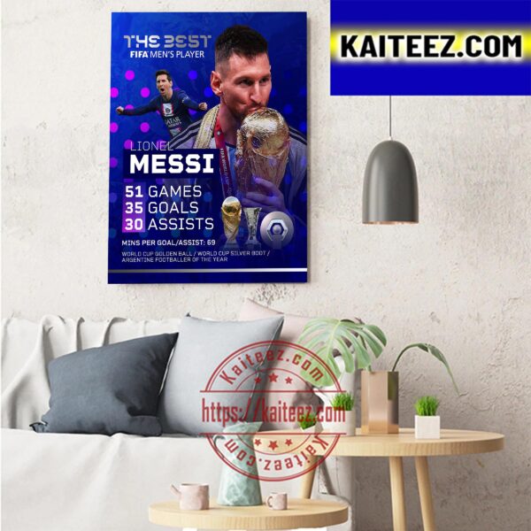 Lionel Messi GOAT Wins The Best FIFA Mens Award 2022 Art Decor Poster Canvas