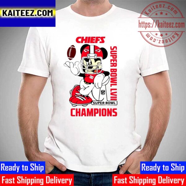 Mickey Mouse x Kansas City Chiefs Super Bowl LVII 2023 Champions Vintage T-Shirt