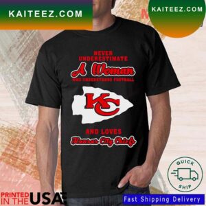 Never Underestimate A Woman Who Understands Football And Love Kansas City Chiefs 2023 T-Shirt