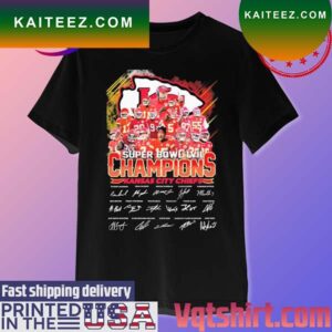 Official 2023 Super Bowl LVII Champions Kansas City Chiefs team Win signatures T-shirt