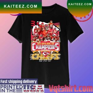 Official Kansas City Chiefs 3x Super Bowl LVII Champions signatures T-shirt