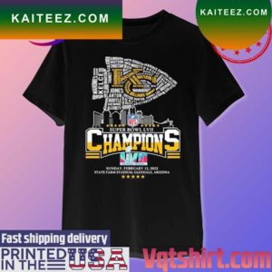 Official Kansas City Chiefs team name logo Super Bowl LVII Champions 2023 T-shirt