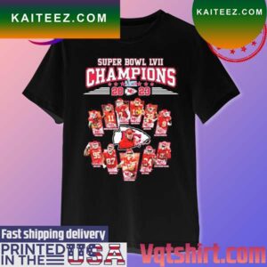 Official Super Bowl LVII Champions 2023 Kansas City Chiefs team signautres T-shirt