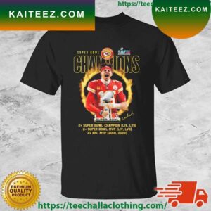 Patrick Mahomes Super Bowl LVII Champions 2x Super Bowl Champions LIV, LVII 2x Super Bowl MVP Signature T-shirt