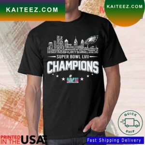 Philadelphia Eagles Player Names Skyline Super Bowl LVII 2023 Champions T-shirt