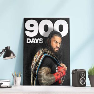 Roman Reigns holding WWE Championship 900 days and counting poster canvas