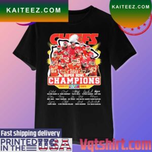 The Chiefs Kingdom 2022 Super Bowl Champions Kansas City Chiefs team signatures T-shirt