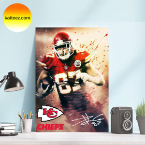 Travis Kelce Kansas City Chiefs Congratulations New Winner Of Super Bowl 2023 Signature Poster Canvas